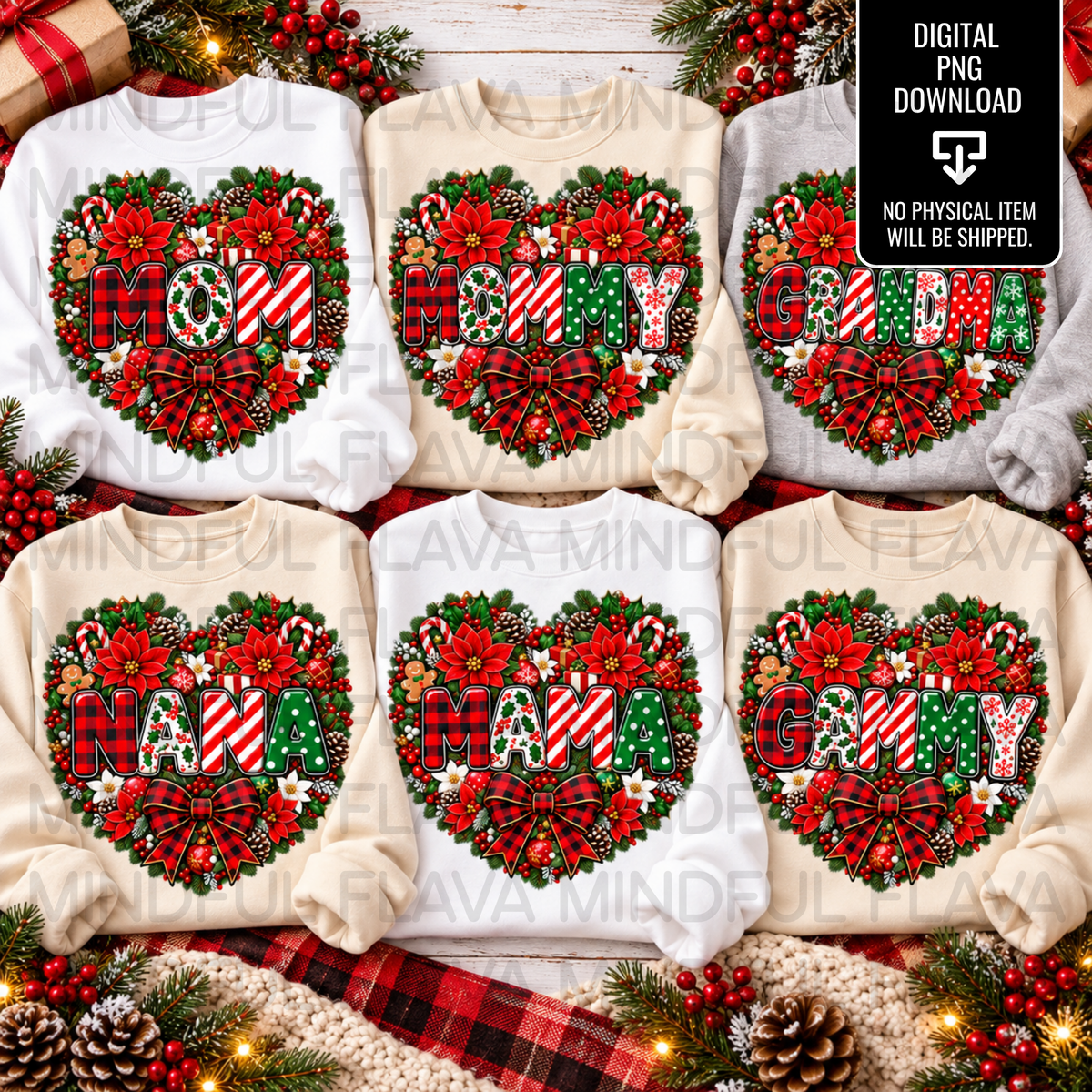 Christmas Family PNG Bundle of 6 | Mom Mommy Grandma Nana Mama Gammy | Holiday Sublimation Digital Download
