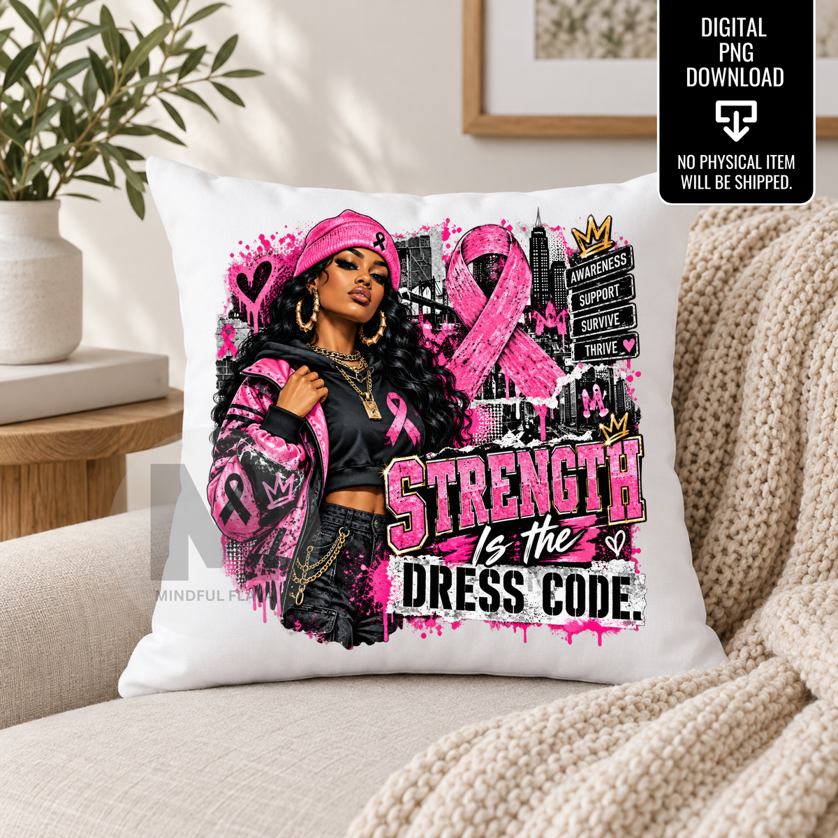 Strength Is the Dress Code PNG | Breast Cancer Awareness Pink Ribbon | Inspirational Sublimation Digital Download