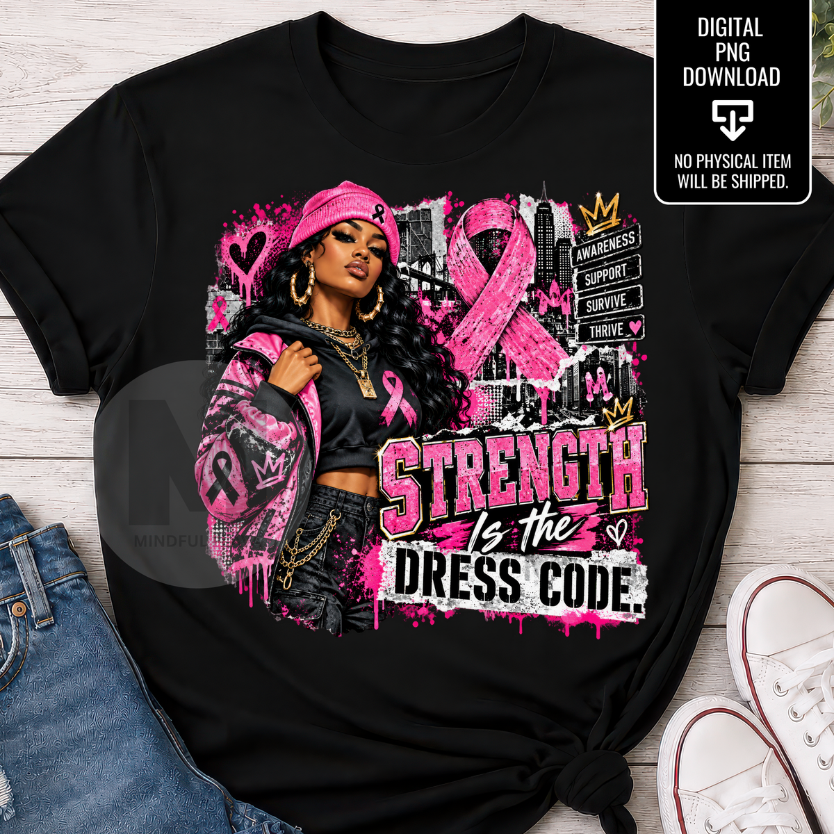 Strength Is the Dress Code PNG | Breast Cancer Awareness Pink Ribbon | Inspirational Sublimation Digital Download