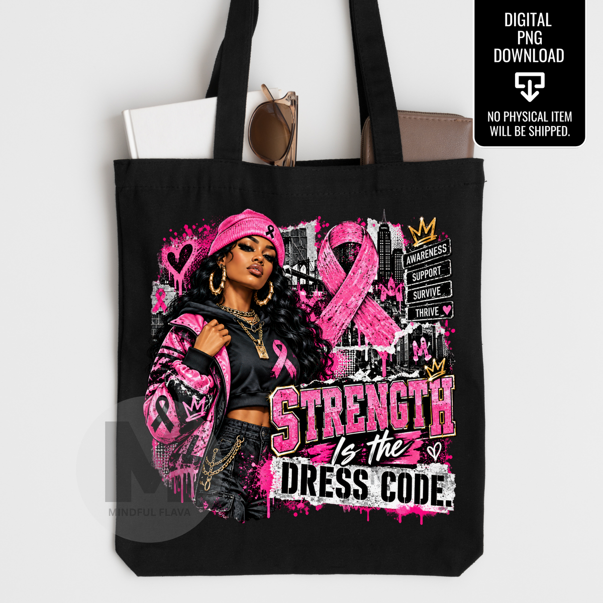 Strength Is the Dress Code PNG | Breast Cancer Awareness Pink Ribbon | Inspirational Sublimation Digital Download